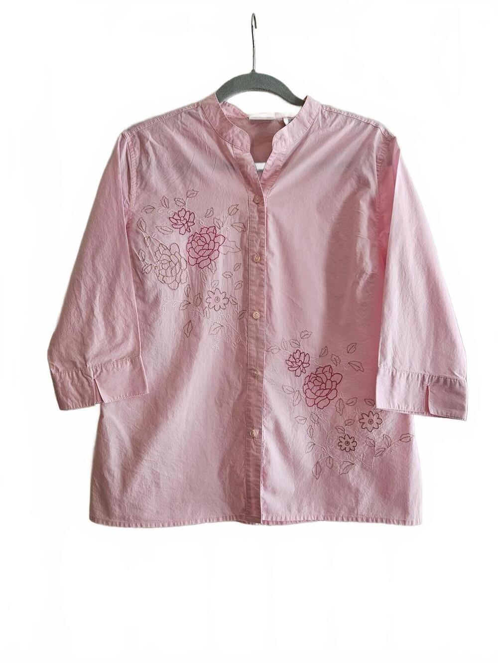 Classic Elements Women's Pink Floral Embroidered Button-Up Shirt Size S (6-8)